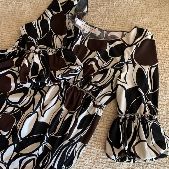 Studio M black brown cream print 3/4 sleeve blouse - Picture 6 of 10